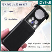 Išstumiamas papuošalų lupų didinamasis stiklas 30 x 60 x 90 x juvelyrų lupų didinamasis stiklas su 3 lemputėmis monetoms antspaudai