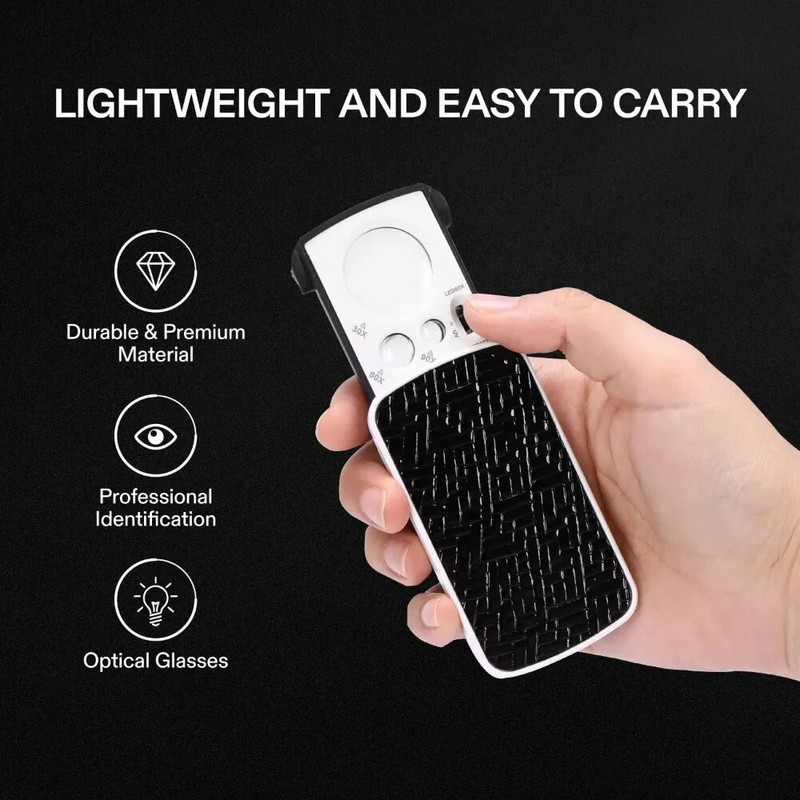 Išstumiamas papuošalų lupų didinamasis stiklas 30 x 60 x 90 x juvelyrų lupų didinamasis stiklas su 3 lemputėmis monetoms antspaudai