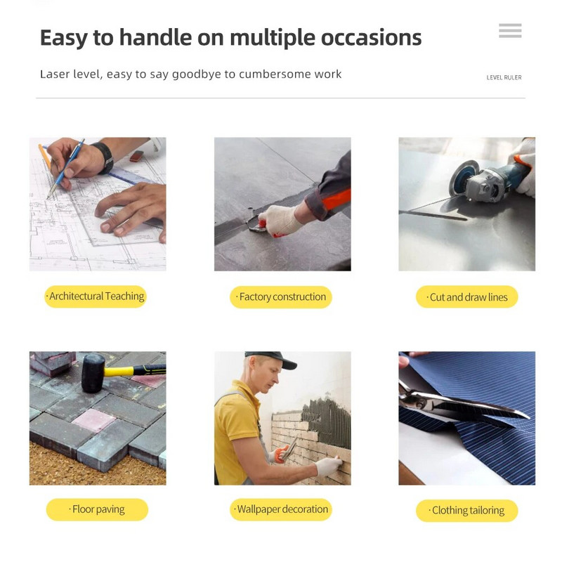 Lasernivoomõõtur vertikaalne ja horisontaalne laserlindi joondaja mullide joonlaud, aiaehituse remont sise- ja välistingimustes kolm ühes