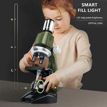 Комплект микроскоп Lab LED 100X-400X-1200X Биологичен микроскоп Домашно училище Наука Образователна играчка Подарък за деца Дете