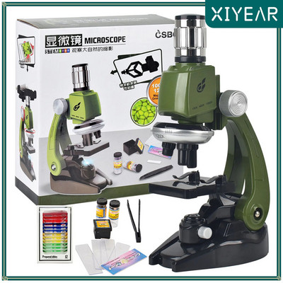 Microscope Kit Lab LED 100X-400X-1200X Biological Microscope Home School Science Education Εκπαιδευτικό Παιχνίδι Δώρο για Παιδιά