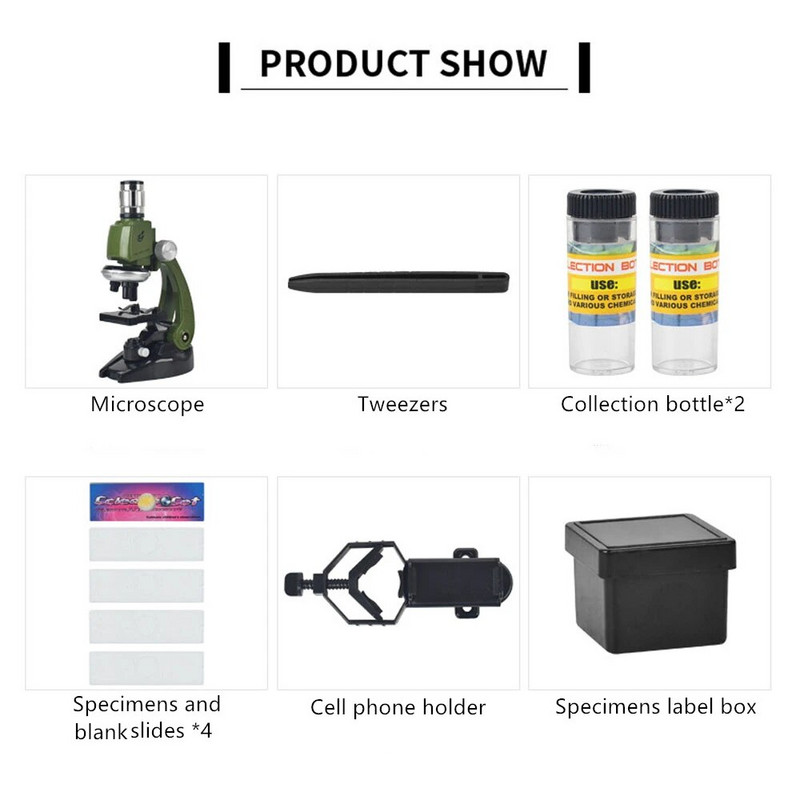 Mikroskoobikomplekt Lab LED 100X-400X-1200X bioloogiline mikroskoop Kodukool, loodusteaduste hariv mänguasi, kingitus lastele lapsele