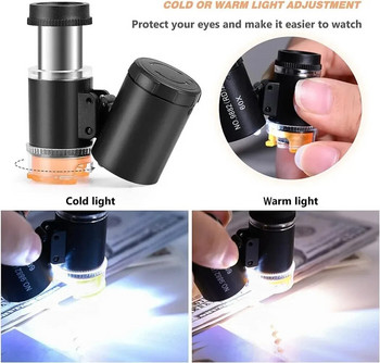 Φορητός μεγεθυντικός φακός 60x κρύος και ζεστός λαμπτήρας LED φθορισμού αντίκα υφασμάτινης εκτύπωσης σφραγίδα αναγνώρισης μικροσκόπιο