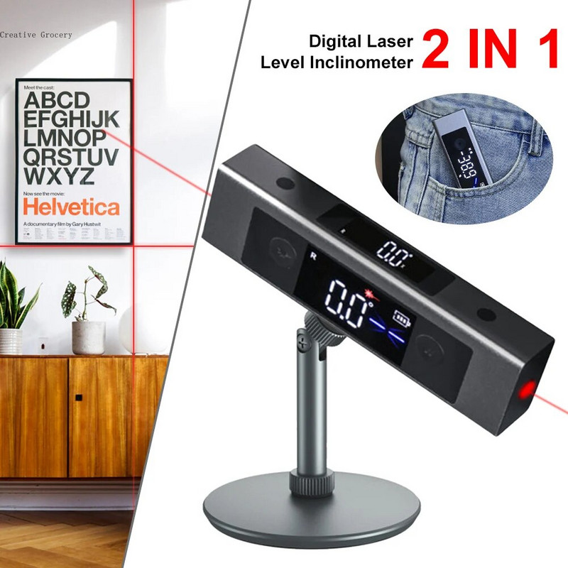 Lazerinis protraktorius Skaitmeninis inklinometro kampo matavimo įrankiai Vieno / dvigubo lazerinio lygio liniuotė su LED ekranu Lazerinis kampo matuoklis