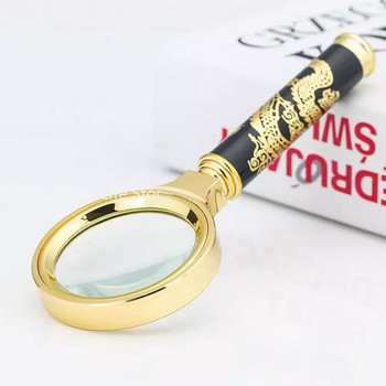 Μεγεθυντικός φακός 10X Golden Dragon Handle Mini Pocket Handheld Microscope Reading Jewelry Loupe Magifier