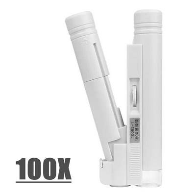 Μικροσκόπιο χειρός 40X 80X 100X Mini Pocket Φορητό μικροσκόπιο LED Φωτιστικό Αναδιπλούμενο μεγεθυντικός φακός κοσμήματος