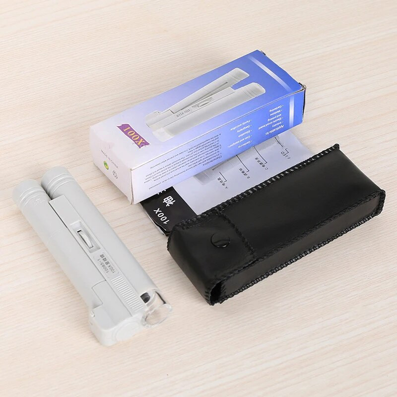 Rankinis mikroskopas 40X 80X 100X mini kišeninis nešiojamasis mikroskopas LED lempos šviesa sulankstoma papuošalų didinamoji didinamoji lupa