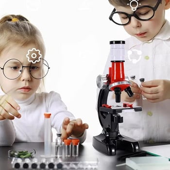 Преносим мини джобен комплект биологични тринокулярни микроскопи 1200X Lab Детски микроскоп с LED светлина за деца Наука