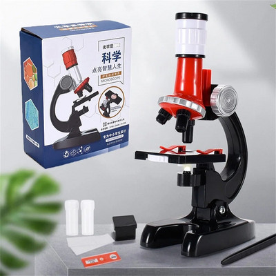 Kit de microscoape trinoculare biologice de buzunar portabil 1200X Microscop pentru copii de laborator cu lumină LED pentru știință pentru copii