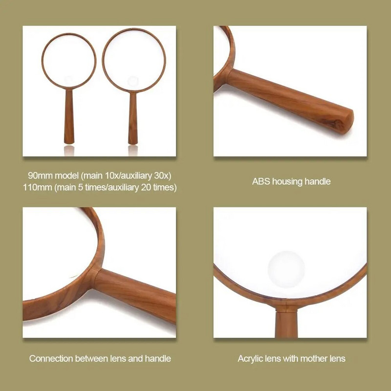 Vruća rasprodaja 90/110 mm ručno povećalo 10X30X, povećalo, nakit za čitanje, nakit za starije osobe, visokokvalitetni mikroskop za čitanje