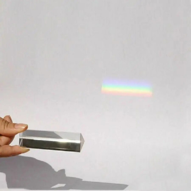 25x25x80mm trikampė prizmė K9 optinės prizmės stiklo fizikos mokymas apie lūžusios šviesos spektro vaivorykštę, mokiniai pristato vaikus