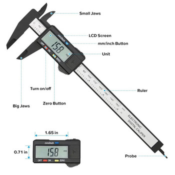 150 мм 100 мм електронен цифров дебеломер, циферблат от въглеродни влакна, дебеломер, микрометър, измервателен инструмент, цифрова линийка