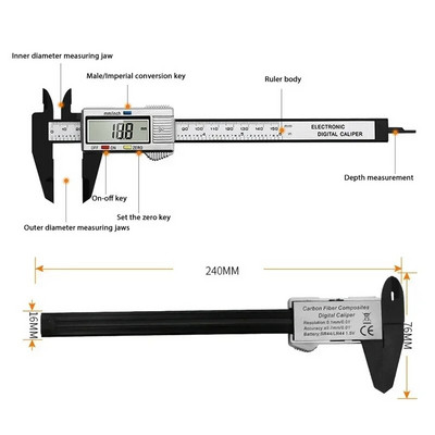 2023 NOU 1PC 150mm șubler digital electronic cadran din fibră de carbon șubler vernier instrument de măsurare micrometru riglă digitală