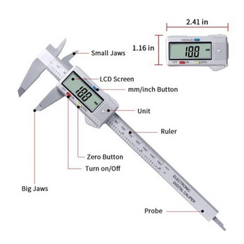 Πλαστικό παχόμετρο Ψηφιακό παχύμετρο Ηλεκτρονικός χάρακας Vernier Digital Caliber Εργαλείο μέτρησης Ψηφιακός βαθμονομητής Μικρόμετρο
