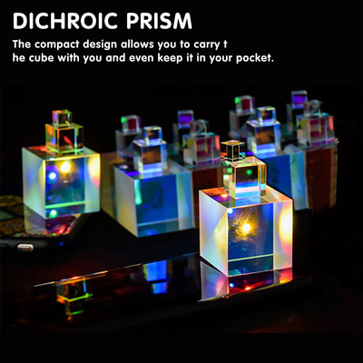 RGB Diszperziós Prizma Kristály Anyag Dichroic X-Cube Physics Ajándék kombináló Üveg Prizma Otthoni dekoráció tudományos kísérletekhez