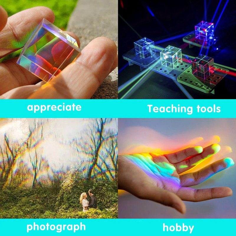 RGB dispersijas prizmas kristāla materiāls Dichroic X-Cube Physics Gift Combiner Stikla prizma Mājas dekors zinātniskam eksperimentam