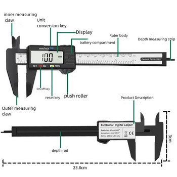 Ψηφιακό δαγκάνα 6 ιντσών 150 mm Ηλεκτρονικό εργαλείο μέτρησης δαγκάνα βερνιέ Μικρόμετρο ψηφιακό χάρακα