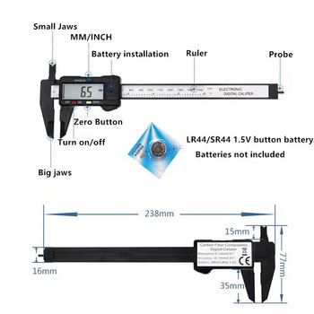 150 мм 100 мм електронен цифров дебеломер, циферблат от въглеродни влакна, дебеломер, микрометър, измервателен инструмент, цифрова линийка