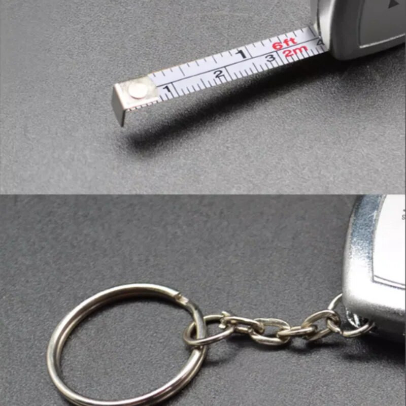 2 metrų mažas juostelės matuoklis raktų pakabukas mažas plieninis matuoklis, mažas kišeninis nešiojamasis, kompaktiškas, nešiojamasis mini matuoklis
