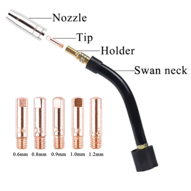 5 tk otsagaasi otsik MB-15AK 14AK MIG/MAG keevituspõleti kontaktotsakuga gaasiotsik 0,6/0,8/0,9/1,0/1,2 mm jootmistarvikud