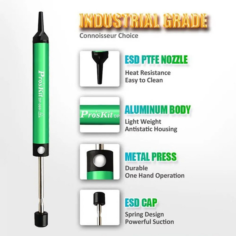 DP-366I skardos siurbimo įtaisas aliuminio lydinio vakuuminis siurbimo rašiklis Antistatinis mažo dydžio skardos siurbimo siurblys litavimo taisymo įrankiai