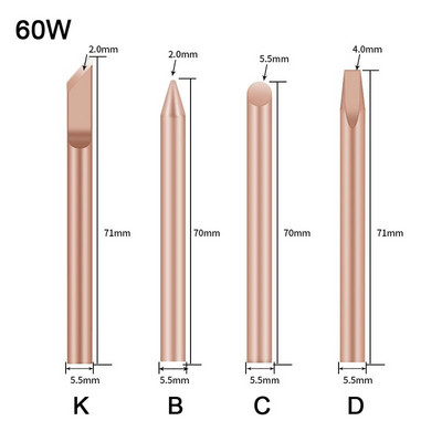4 komada vanjskog grijaćeg vrha za lemljenje BCDK glava za lemljenje od čistog bakra 30W 40W 60W zamjenski alat za popravak vrha za zavarivanje