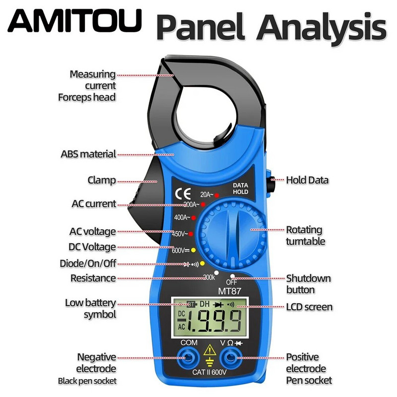 AMITOU MT87 Digital 1999 Count Clamp Meter DC/AC Multimeter Elektriline Ampermeeter Pingetester NCV Ohm ülitäpse detektori tööriist