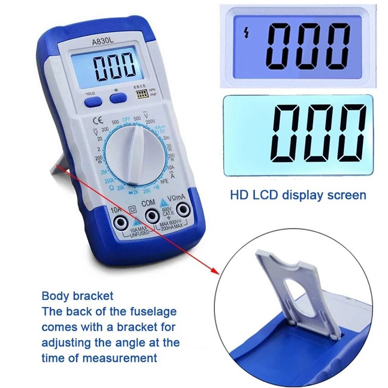 A830L LCD digitaalne multimeeter AC DC pinge diood Freguency Multitester Voolutester helendav ekraan koos sumiseja funktsiooniga