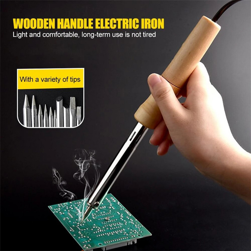 Električno lemilo s podesivom temperaturom od 220 V 30 W/40 W/60 W/80 W/100 W Drvena drška Mini stanica za preradu lemilice EU utikač