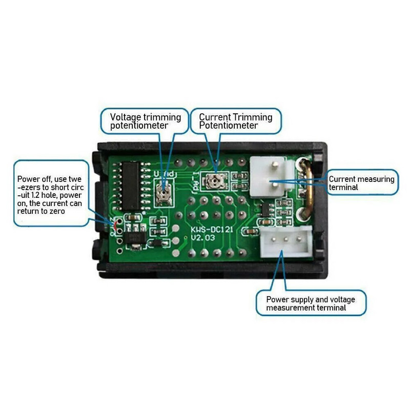 Skaitmeninis voltmetro ampermetras DC 100V 10A A įtampos srovės matuoklis 0,28 colio dvigubo LED ekrano skydelis su prijungimo laidais