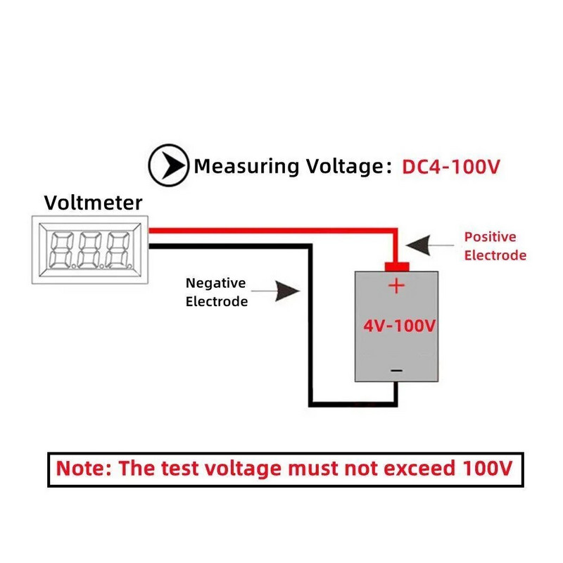 Automobilio voltmetras DC 4-100V LED skaitmeninis ekranas, apvalus dviejų laidų skydelio įtampos matuoklis