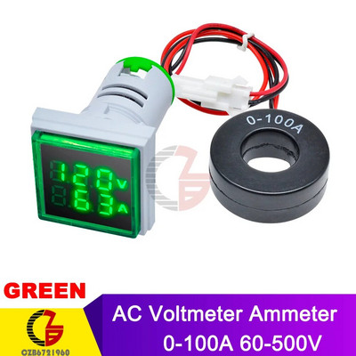 AC 50-500V 0-100A Négyzet alakú LED Digitális Voltmérő Ampermérő 110V 220V Feszültség-árammérő Voltaméter Autó Volt Amper teszter detektor