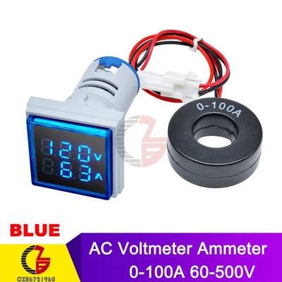 AC 50-500V 0-100A Négyzet alakú LED Digitális Voltmérő Ampermérő 110V 220V Feszültség-árammérő Voltaméter Autó Volt Amper teszter detektor