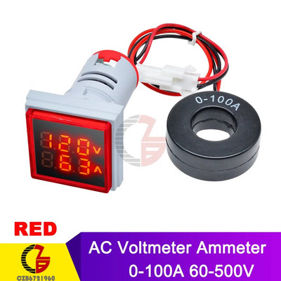 AC 50-500V 0-100A Négyzet alakú LED Digitális Voltmérő Ampermérő 110V 220V Feszültség-árammérő Voltaméter Autó Volt Amper teszter detektor