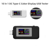 10 in 1 DC Type-C USB testeris Srovės 4–30 V įtampos matuoklis Laiko matuoklis Skaitmeninis monitorius Maitinimo išjungimo indikatorius Banko įkroviklis