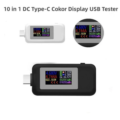10 in 1 DC Type-C USB tester Voolu 4–30 V pingemõõtur Ajastus Ampermeeter Digitaalne monitor Toite väljalülitamise indikaator Panga laadija