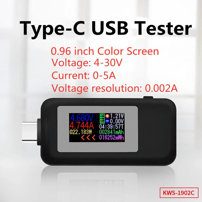 10 in 1 DC Type-C USB testeris Srovės 4–30 V įtampos matuoklis Laiko matuoklis Skaitmeninis monitorius Maitinimo išjungimo indikatorius Banko įkroviklis