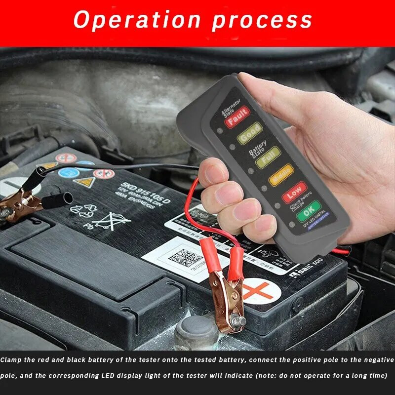 Akumuliatoriaus testeris Automobilis Motociklas Akumuliatorius Automobilių Baterijų Testeriai ABS Raudona Geltona Žalia Ekranas 12V Akumuliatoriaus lygis