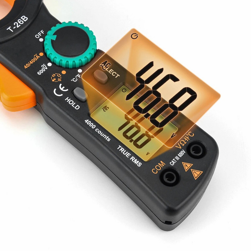 True-RMS gnybtų multimetras nuolatinės srovės gnybtų matuoklis Skaitmeninis rue RMS talpos kintamosios srovės DC omų Hz C/F Pinza ampermetrikos testeris