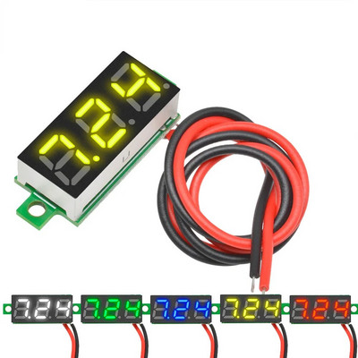 0,28-tolline 3,7-30 V minidigitaalne voltmeeter, auto mobiilne toitepinge tester, detektor Punane/sinine/kollane/roheline LED-ekraan 2 juhtmega