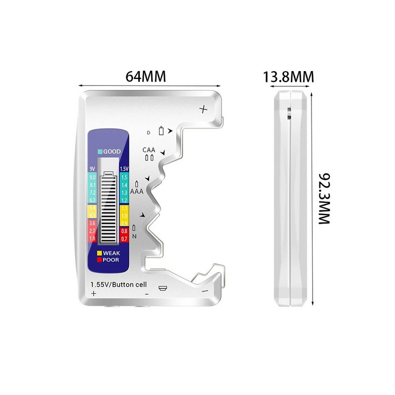 Digitaalne patarei tester LCD-ekraan AA/AAA/9V/1,5V nuppelemendi patarei mahu kontrolli detektori mahtuvuse diagnostika tööriist
