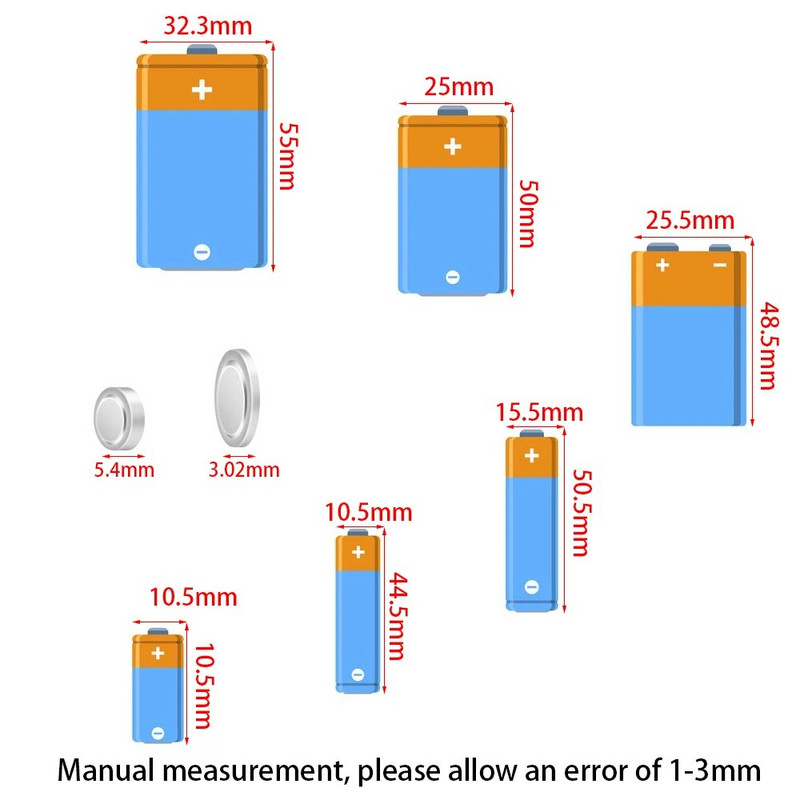 Digitaalne patarei tester LCD-ekraan AA/AAA/9V/1,5V nuppelemendi patarei mahu kontrolli detektori mahtuvuse diagnostika tööriist