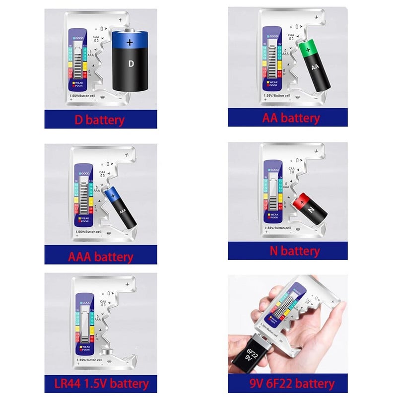 Digitaalne patarei tester LCD-ekraan AA/AAA/9V/1,5V nuppelemendi patarei mahu kontrolli detektori mahtuvuse diagnostika tööriist