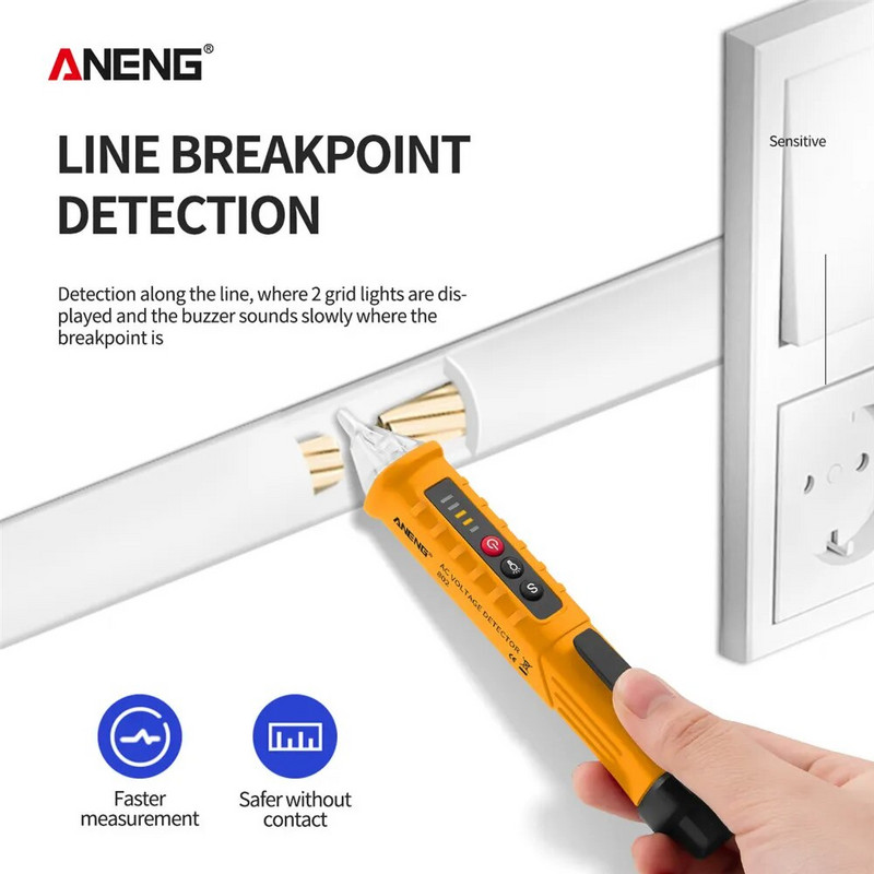 ANENG VD802 bekontaktis kintamosios srovės įtampos detektoriaus testeris, 12V-1000v rašiklio tipo elektrinis indikatorius LED įtampos matuoklis