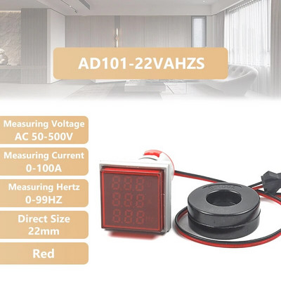 22 mm AC50-500 V skaitmeninis ekranas kvadratinis voltmetras ampermetras, srovės įtampa hercų dažnio matuoklis LED signalo indikatorius