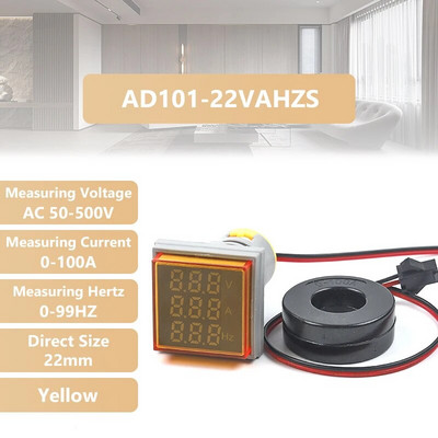 22 mm AC50-500 V skaitmeninis ekranas kvadratinis voltmetras ampermetras, srovės įtampa hercų dažnio matuoklis LED signalo indikatorius