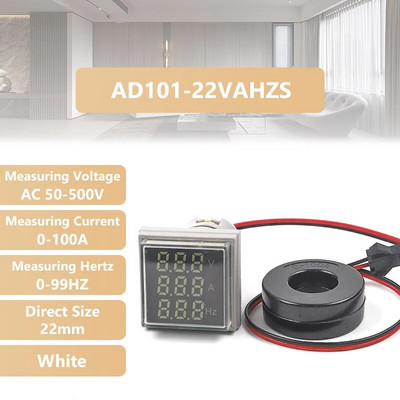 22 mm AC50-500 V skaitmeninis ekranas kvadratinis voltmetras ampermetras, srovės įtampa hercų dažnio matuoklis LED signalo indikatorius