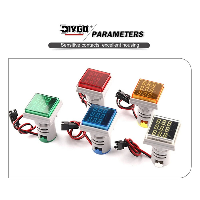 22 mm AC50-500 V skaitmeninis ekranas kvadratinis voltmetras ampermetras, srovės įtampa hercų dažnio matuoklis LED signalo indikatorius