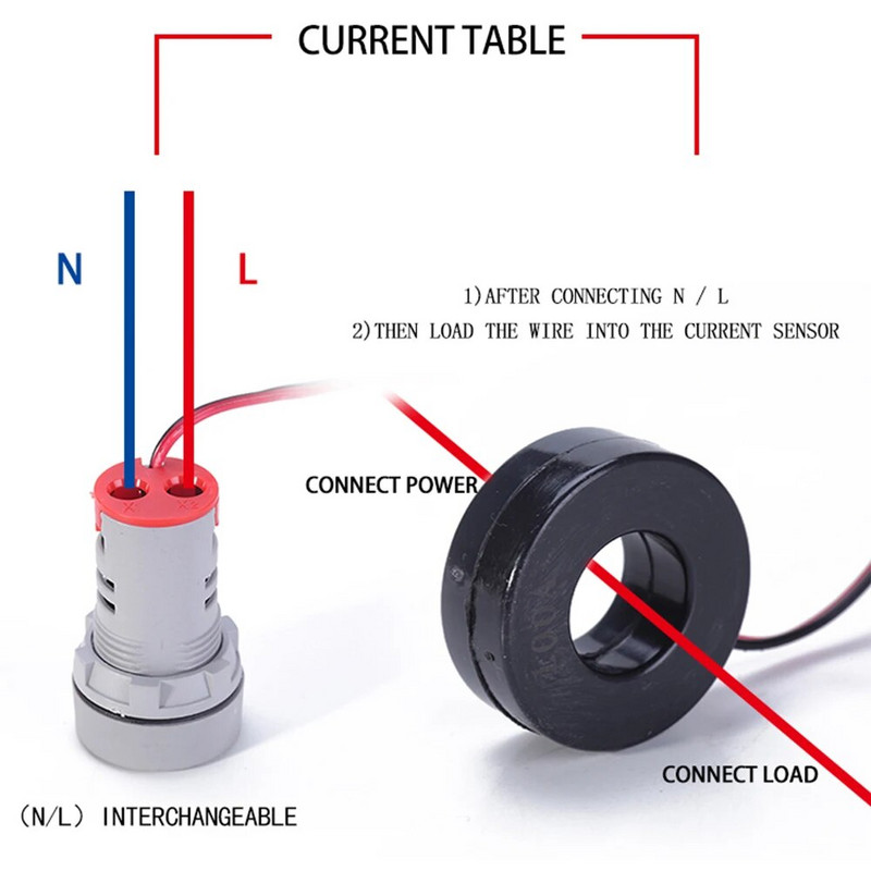 22 mm AC50-500 V skaitmeninis ekranas kvadratinis voltmetras ampermetras, srovės įtampa hercų dažnio matuoklis LED signalo indikatorius