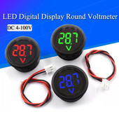 Nuolatinės srovės 4–100 V LED skaitmeninis ekranas Apvalus dviejų laidų voltmetras Nuolatinės srovės skaitmeninis voltmetro galvutės ekrano atvirkštinio prijungimo apsauga